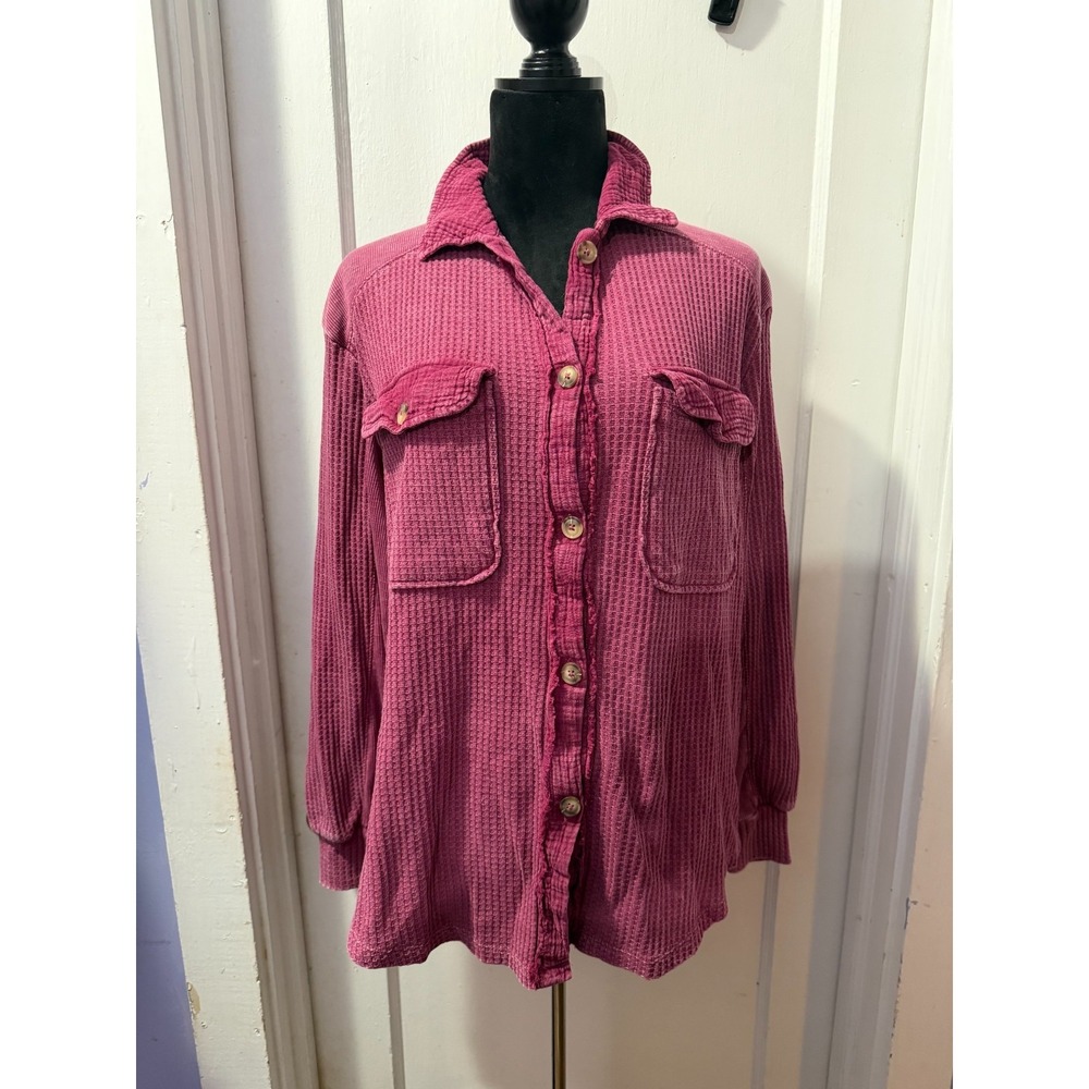 Briggs Purple Waffle Button Down Long Sleeve Top in M